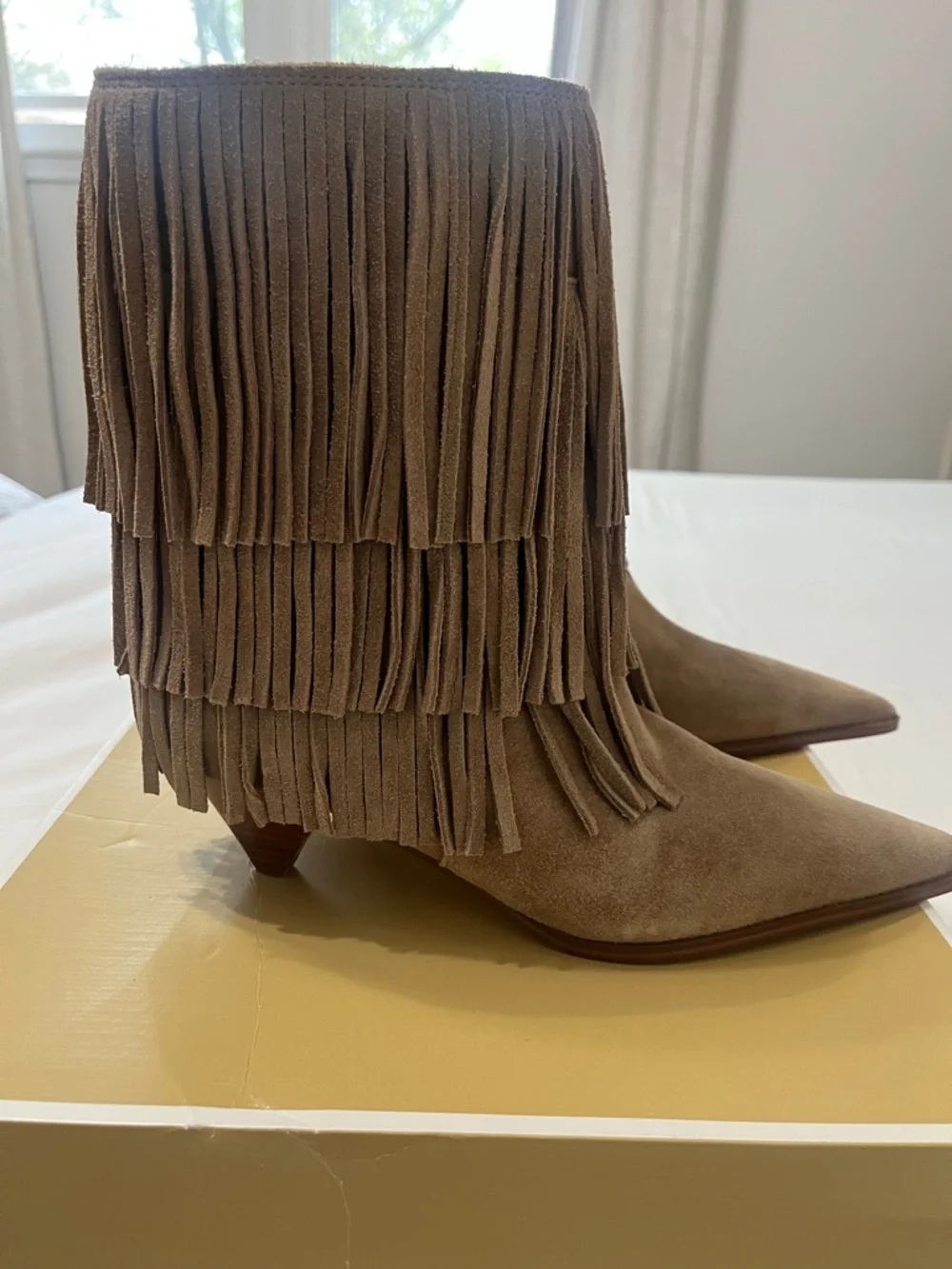 Michael Kors Brown Suede Fringe Pointed-Toe Ankle Boots - Picture 2 of 4
